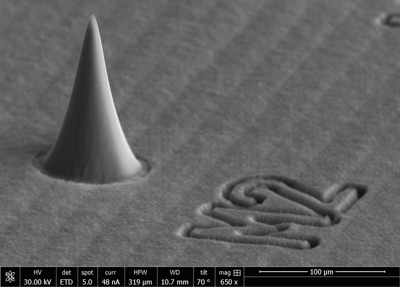 Detailed view of processed Titanium Nitride microtip